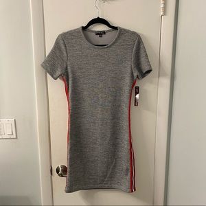 Rib Knit Side Stripe Gray Dress